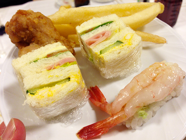 Sandwiches, Sushi, Deep-Fried Chicken, and French Fries