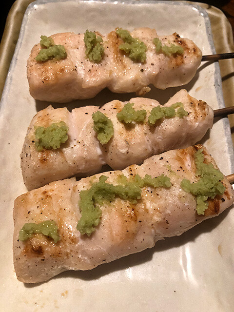Broiled Skewered Chicken Breast Strips with Wasabi