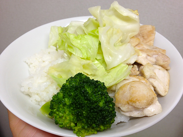 Pan-Fried Chicken, Cabbage, and Broccoli  with Rice