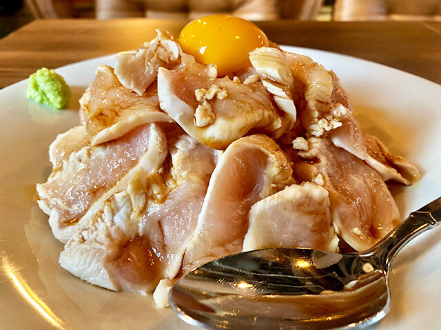 Raw Chicken Sashimi Rice Bowl with Egg Yolk