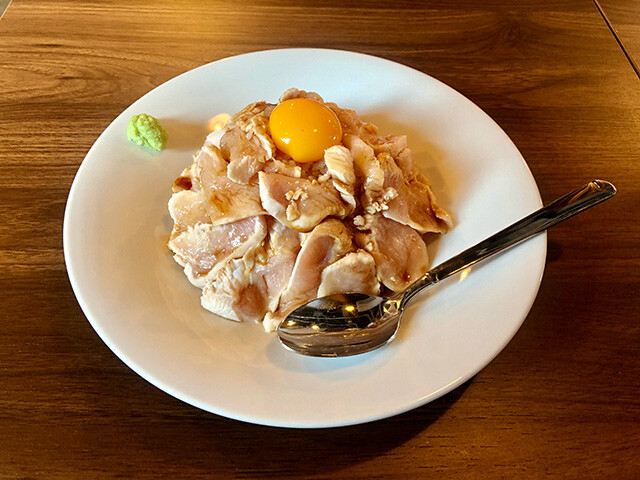 Raw Chicken Sashimi Rice Bowl with Egg Yolk