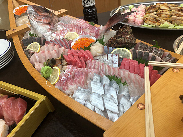 Assorted Sashimi on a Boat-Like Plate