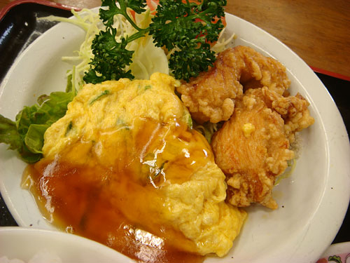 Fried Egg and Crab and Fried Chicken without Bone