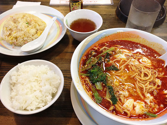 Dandan Noodles with Fried Rice and Steamed Rice