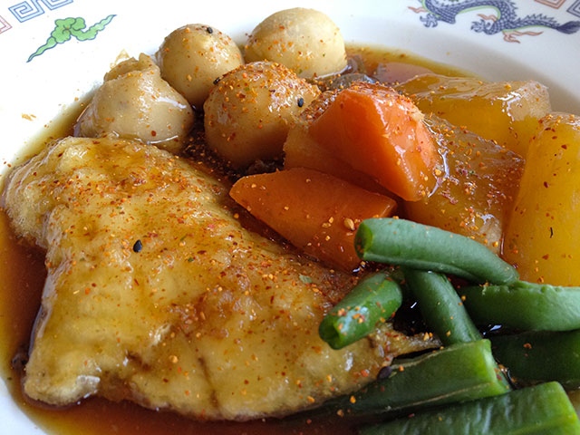 Codfish and Vegetables Cooked in Soy Sauce