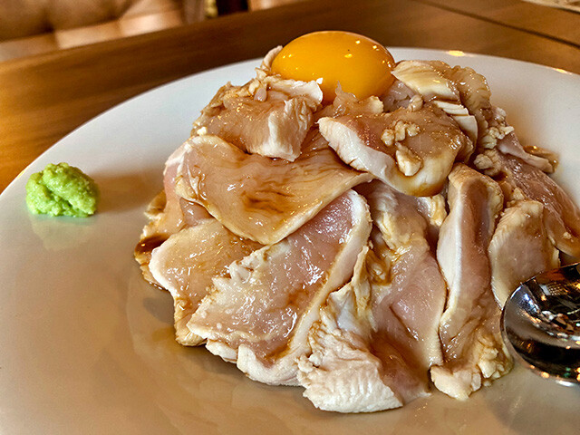 Raw Chicken Sashimi Rice Bowl with Egg Yolk