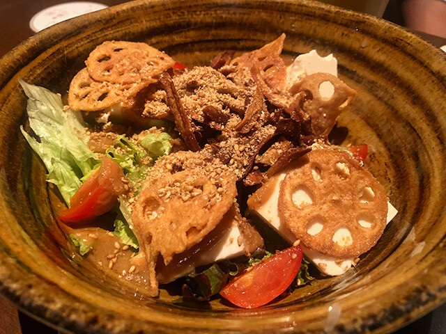 Tofu Salad with Golden Sesame, Burdock, and Lotus Root