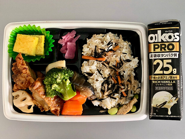Chicken Bento with Black Vinegar Sauce and Protein Drink