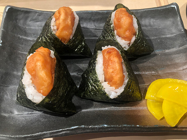 Rice Balls with Shrimp Tempura