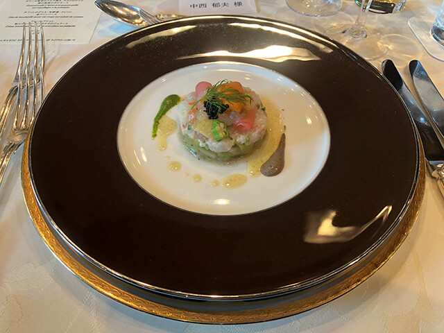 Red Grouper, Trout, and Shrimp Aspic with Sea Urchin and Caviar