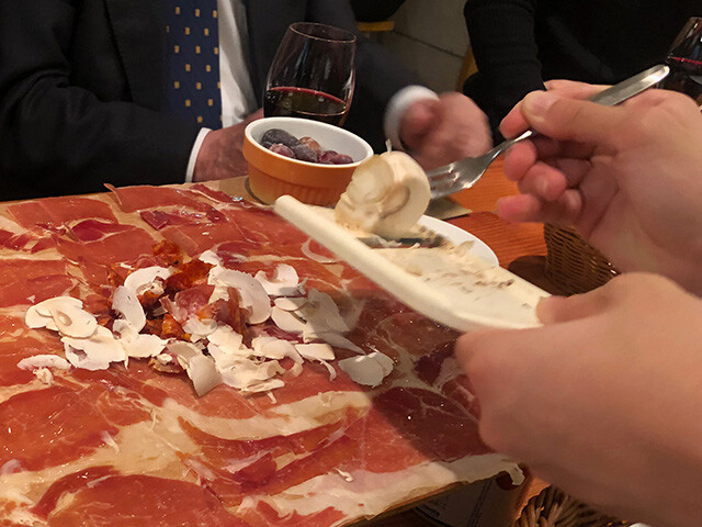 Plate of Prosciutto, Jamon Serrano and Salami with Mushrooms