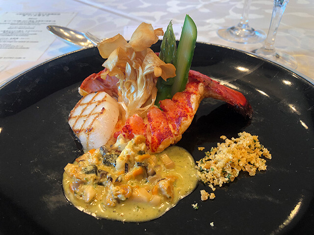 Grilled Spiced Lobster and Seared Scallop, Seafood Polonaise