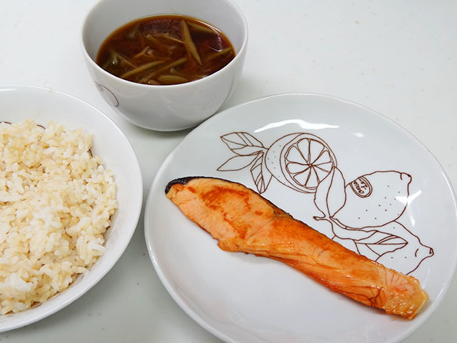 Salmon, Water Shield, and Sprouted Brown Rice
