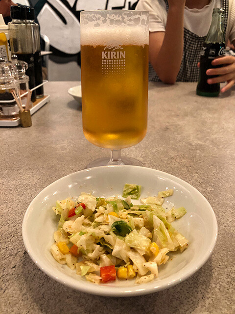 Draft Beer and Salad