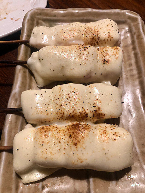 Broiled Skewered Chicken Breast Strips with Cheese