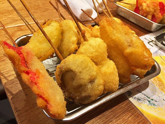 Deep-Fried Skewered Meat and Vegetables