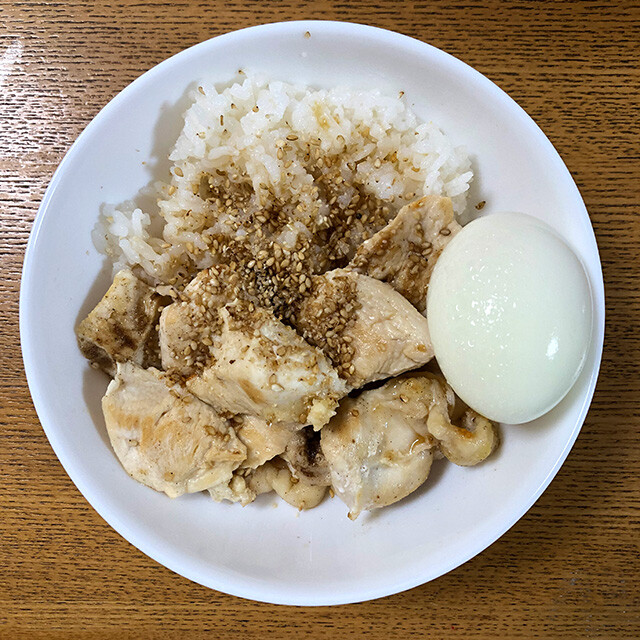 Chicken Breast, Rice, and a Boiled Egg