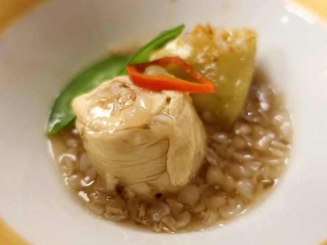丸茄子と手毬湯葉,粒蕎麦餡掛け 5_edit