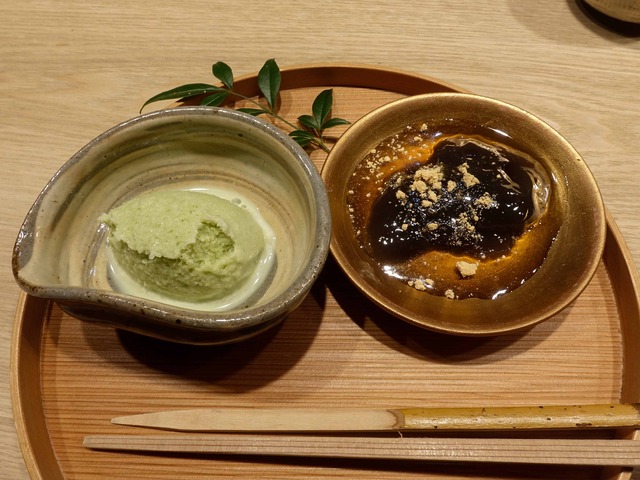 甘味(抹茶のシャーベット,自家製わらび餅)_edit