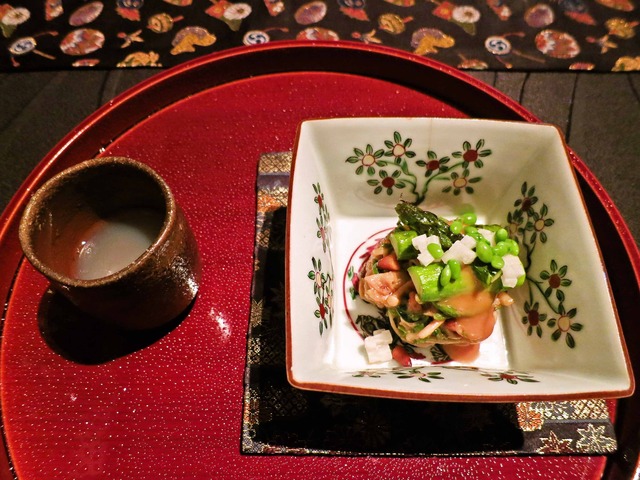季節野菜の松の実和え,蛤の桜流し 1_edit