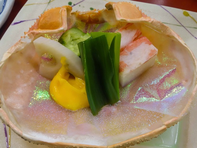 かに面盛り(胡瓜,蟹養老流し,酢蓮根,分葱,黄身酢) 1_edit