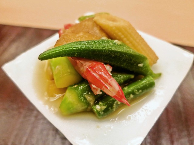 徳島産天然車海老と夏野菜のおひたし 5_edit