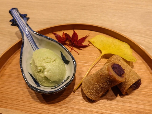 甘味(抹茶のシャーベット,自家製八つ橋) 1_edit