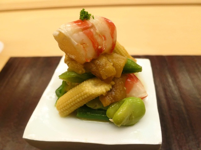 徳島産天然車海老と夏野菜のおひたし 1_edit