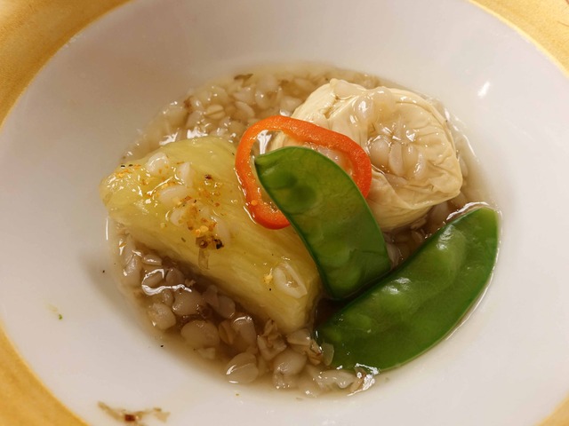 丸茄子と手毬湯葉,粒蕎麦餡掛け 1_edit