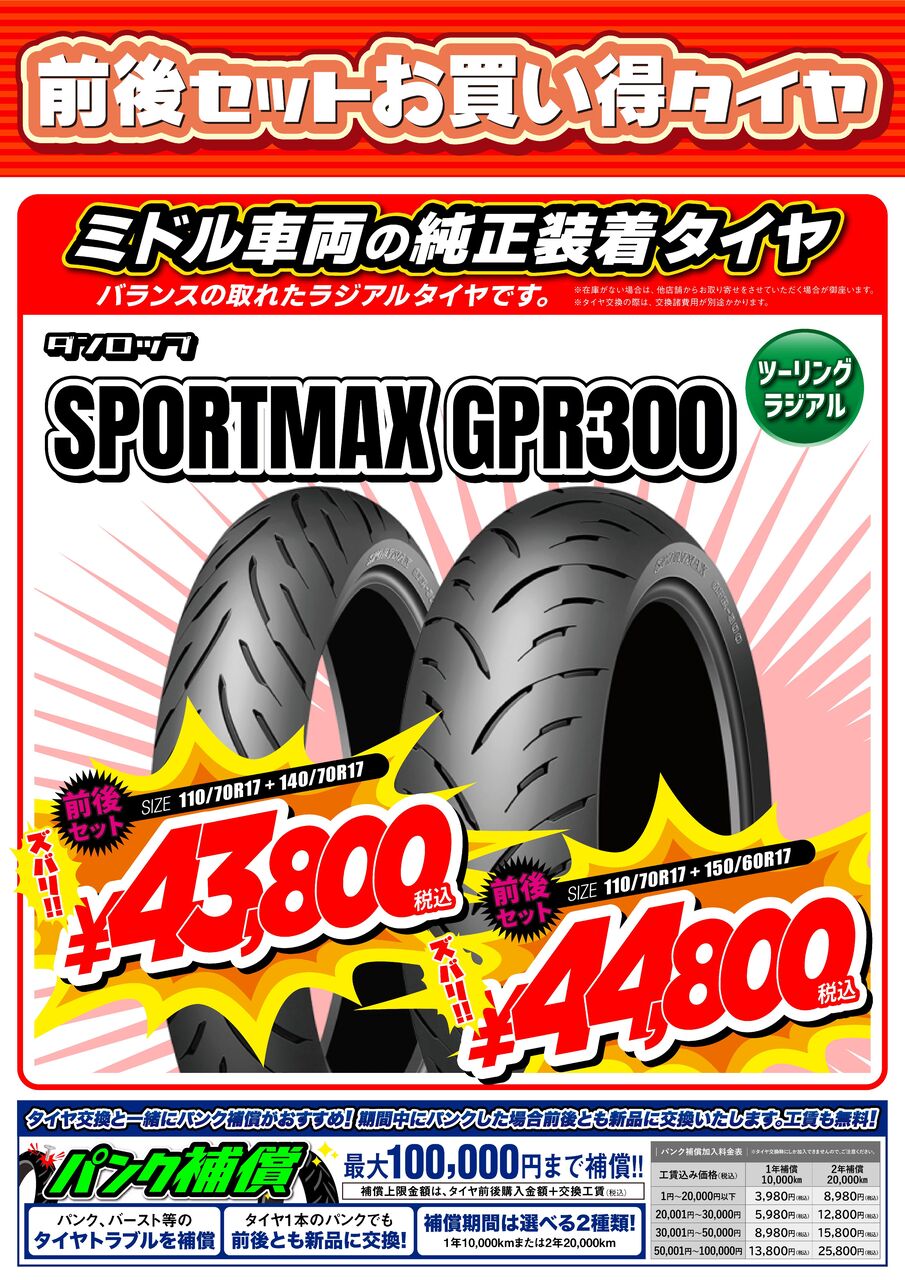 送料込み室内保管 新車外しDUNLOP GPR300 前後セット 送料込み室内保管 新車外しDUNLOP GPR300 前後セット