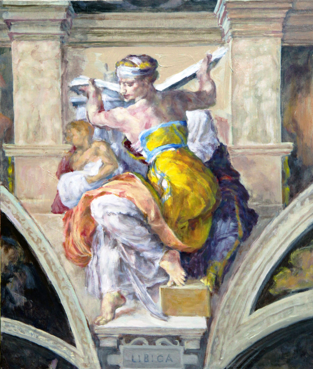 模写修行4 ミケランジェロ「リビアの巫女」油彩F10 : 朱儒庵にて