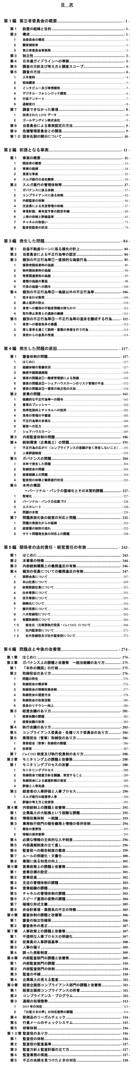 スルガ銀行の「第三者委員会の調査報告書」が目次だけでお腹いっぱい