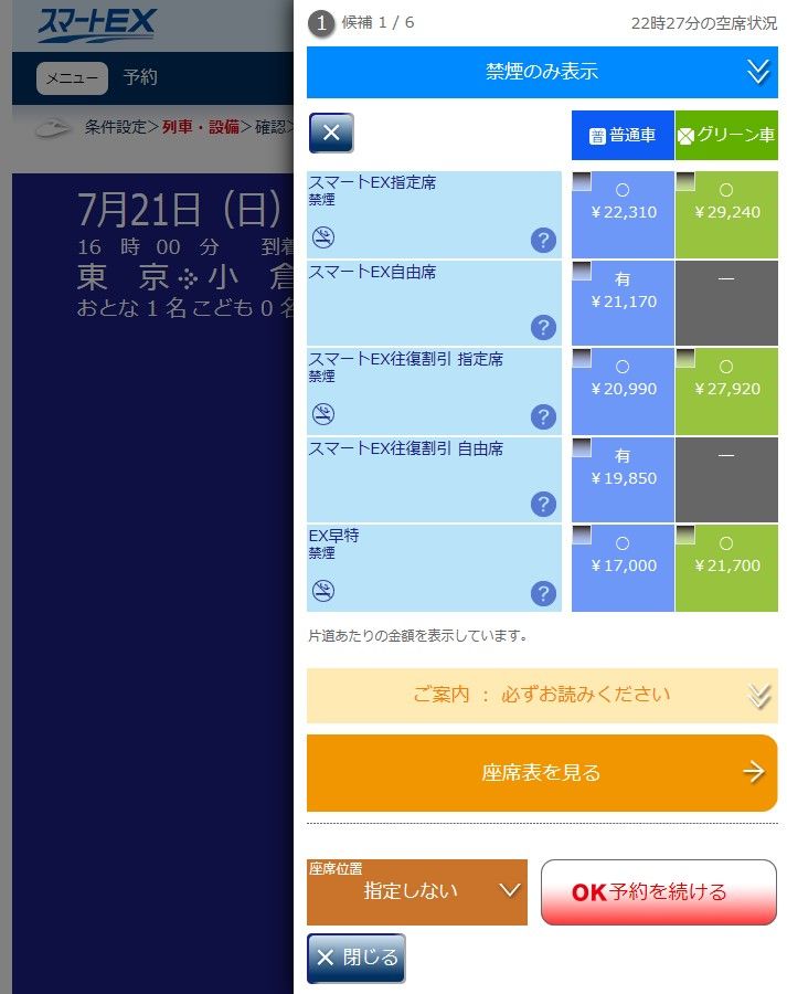 東京 小倉間は Ex早得 がお得 さらにグリーン車は土休日に割引率が高い Shinoの鉄道旅行 ホテル宿泊備忘録