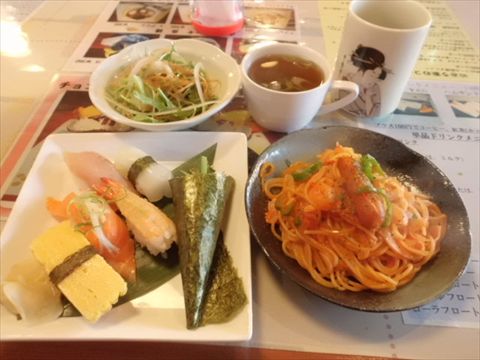 寿司とパスタのコンビ!!