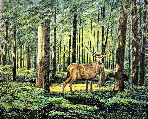 森の住人のために描いたツリー　水彩画 原画 水彩画・森の散歩・鳥取県大山の森を描きます・村田收