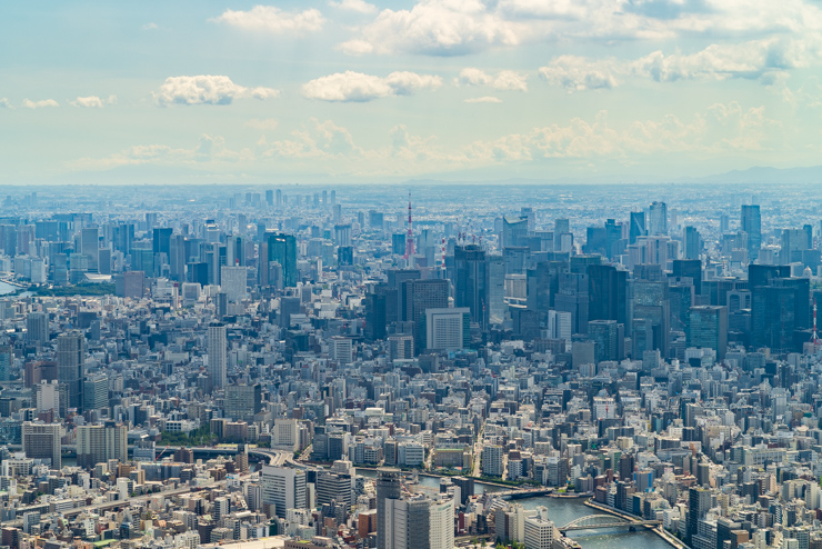 東京スカイツリー-東京タワーを中心の街並み