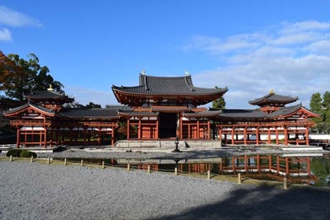 【平等院鳳凰堂図】苑渓 983 京都 共箱　掛け軸　肉筆 平等院鳳凰堂図】苑渓 983 京都 共箱 掛け軸 肉筆 平等院-その