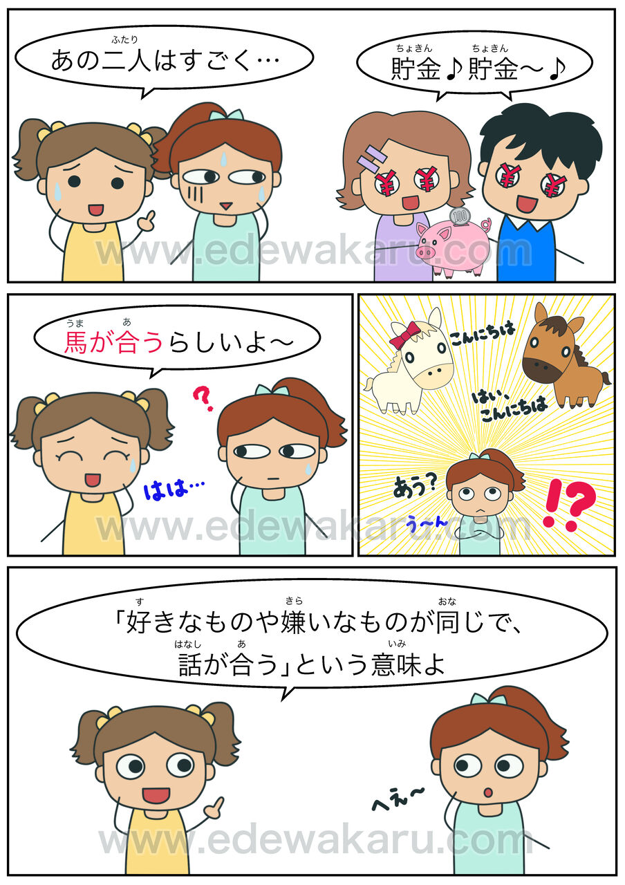馬が合う 慣用句 絵でわかる日本語