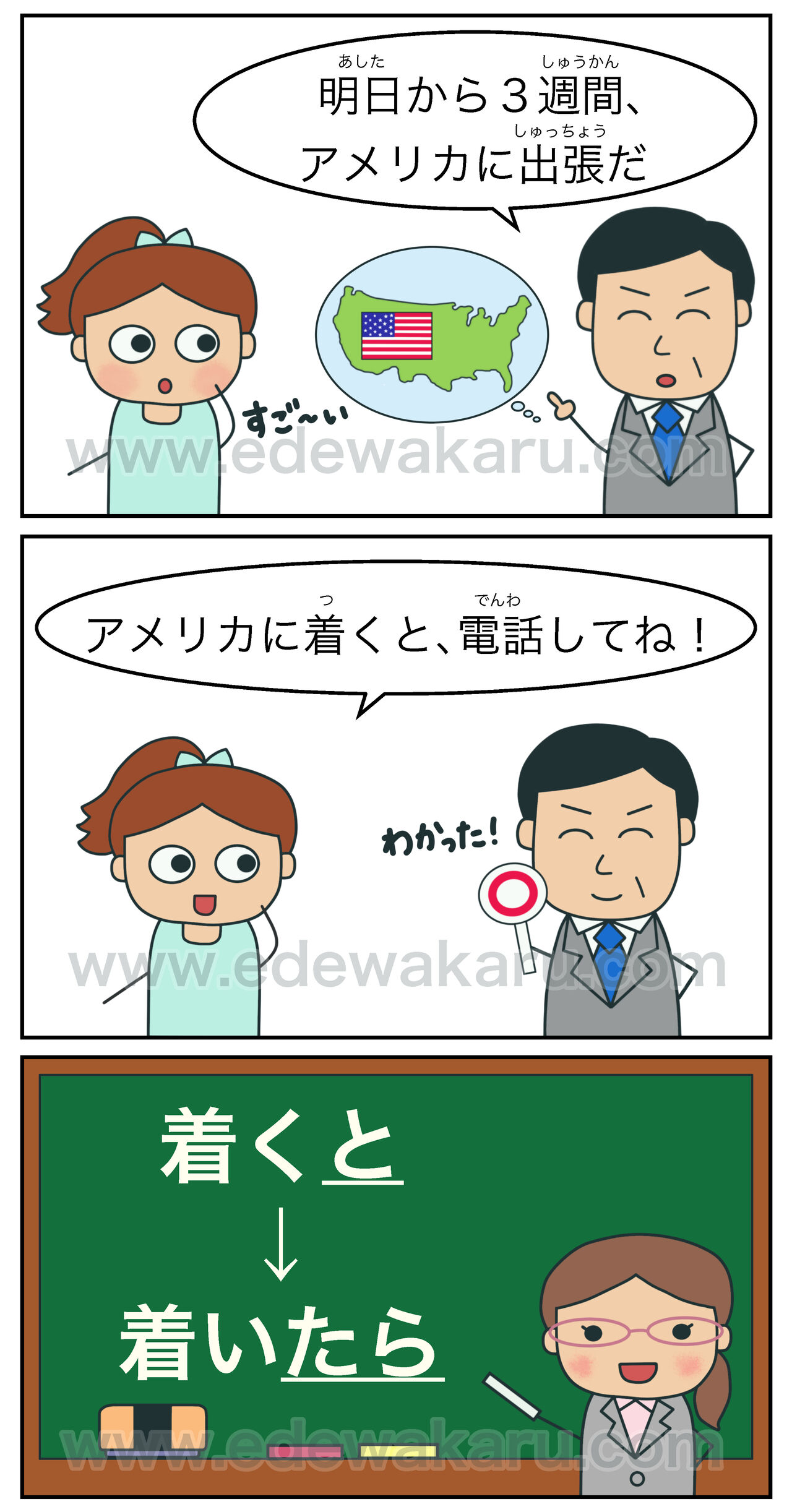アメリカに着くと 電話してね 間違った日本語 絵でわかる日本語