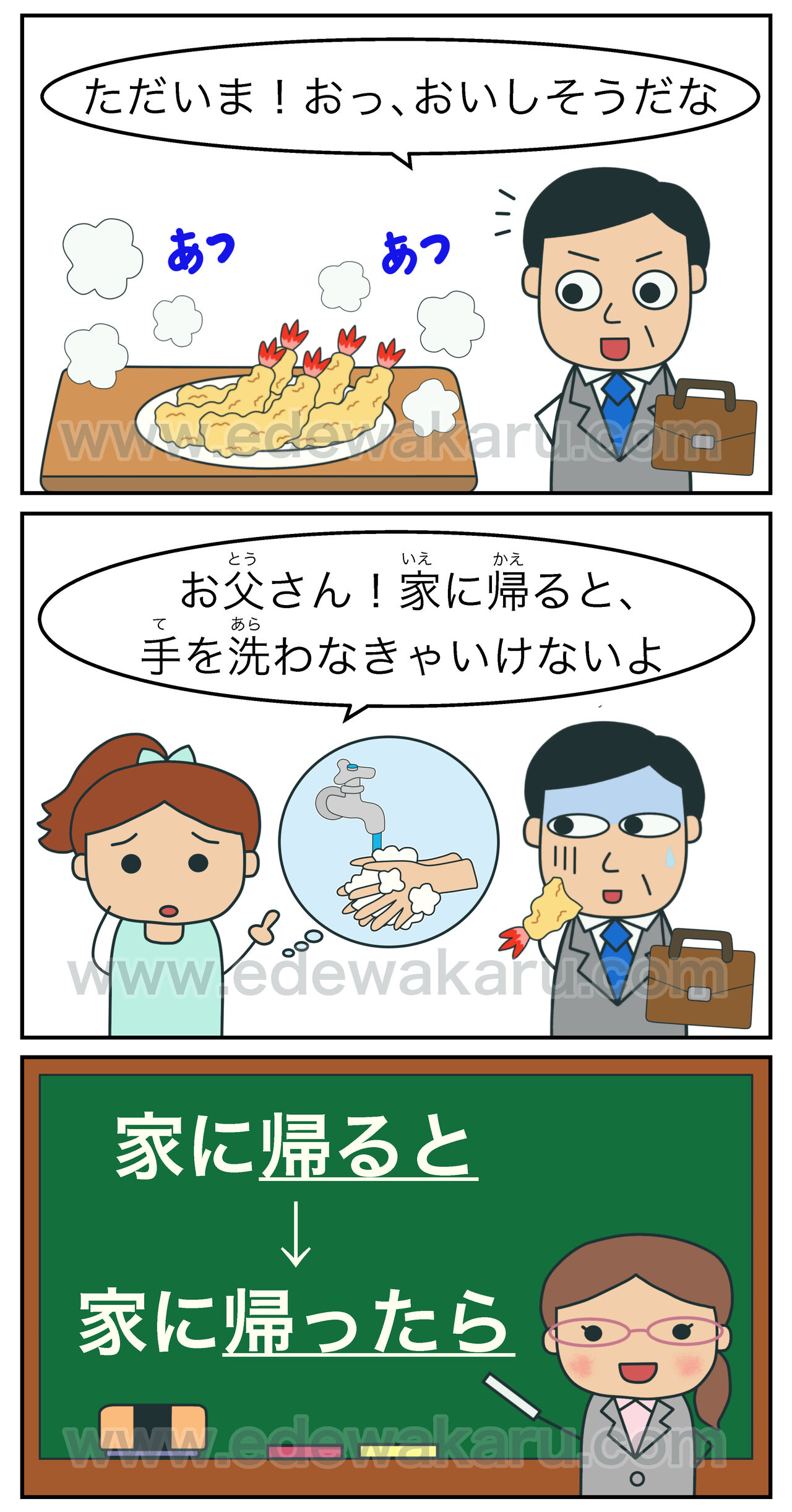 家に帰ると 手を洗わなきゃいけないよ 間違った日本語 絵でわかる日本語