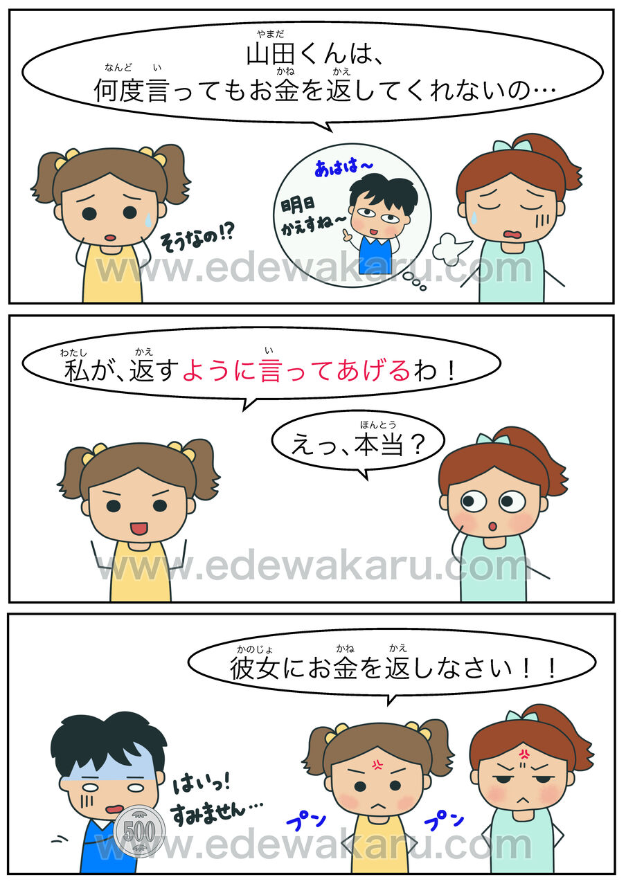 言う