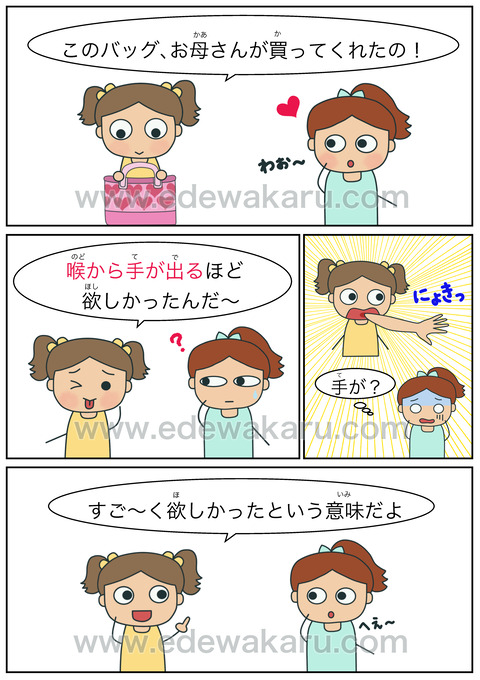 喉から手が出る 体の慣用句 絵でわかる日本語
