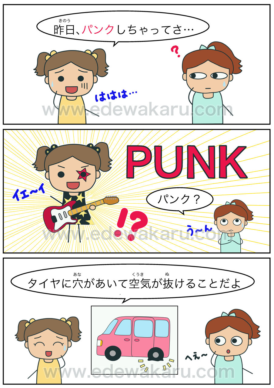 パンクする 和製英語 絵でわかる日本語