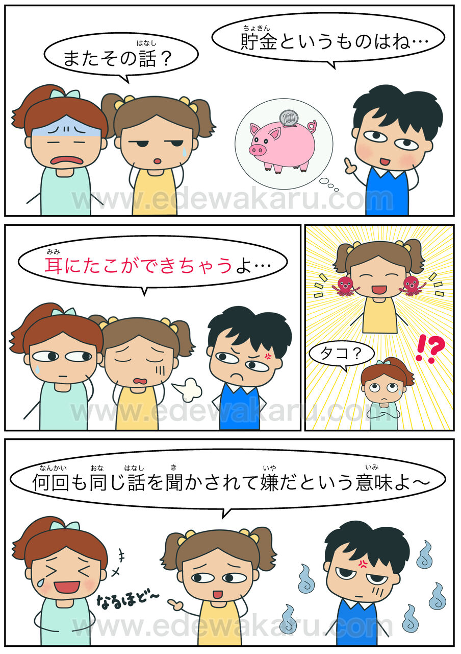 耳にたこができる 体の慣用句 絵でわかる日本語 耳にたこができる 体の慣用句 絵でわかる日本語