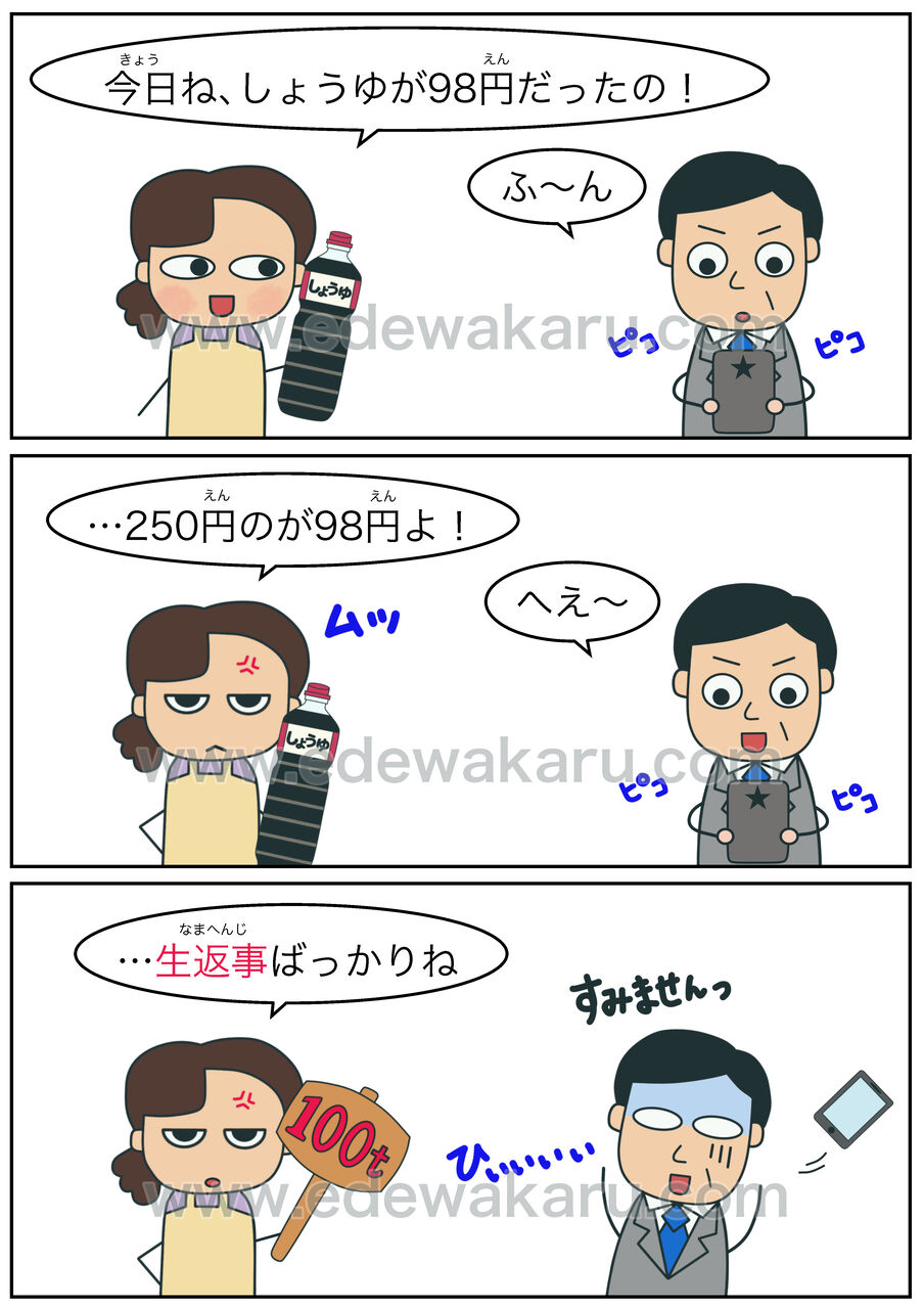 生返事 三文字熟語 絵でわかる日本語
