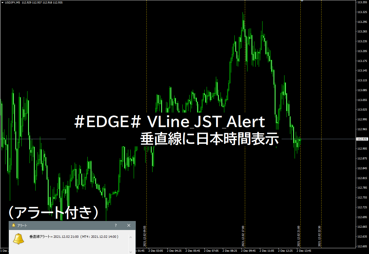 EDGE# VLine_JST_Alert(垂直線に日本時間表示&アラート) : MT4 インジケーター倉庫クラウド館