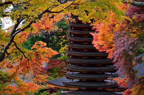 談山神社 十三重塔と紅葉