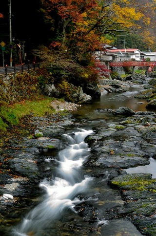 山上川の流れと秋景色