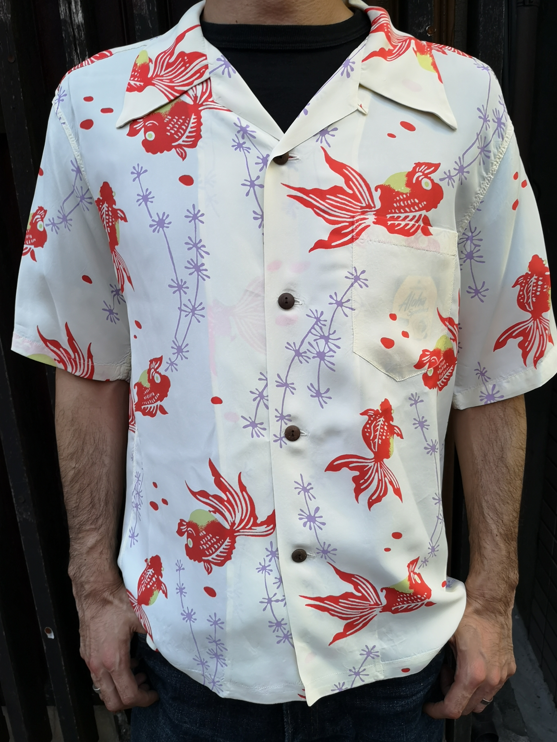 サンサーフ RAYON HAWAIIAN SHIRT”GOLD FISH WITH LUCK” : Gパン屋サカイ
