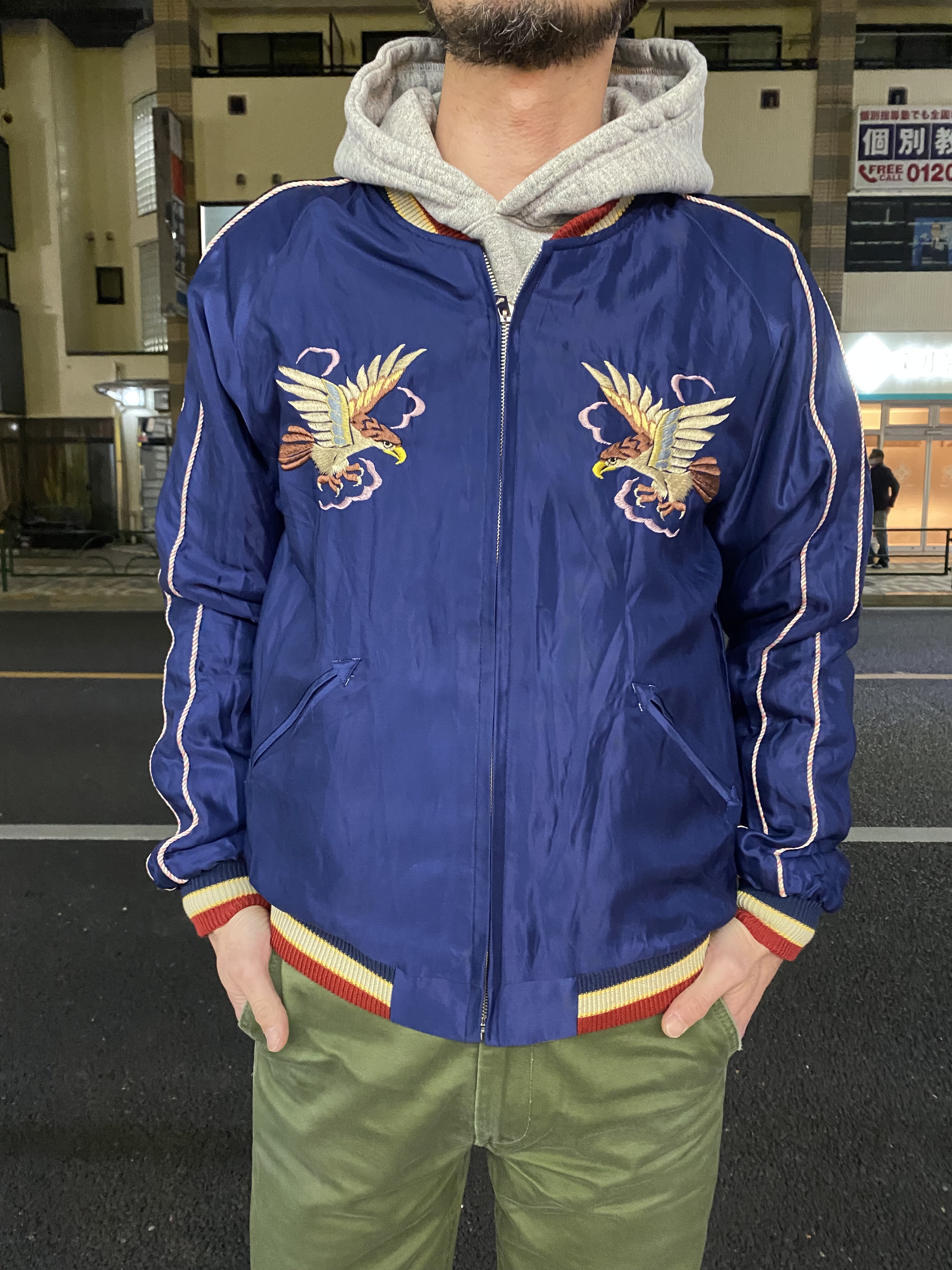 テーラー 東洋 アセテート スカジャン EAGLE/DRAGON & TIGER[Lサイズ紺